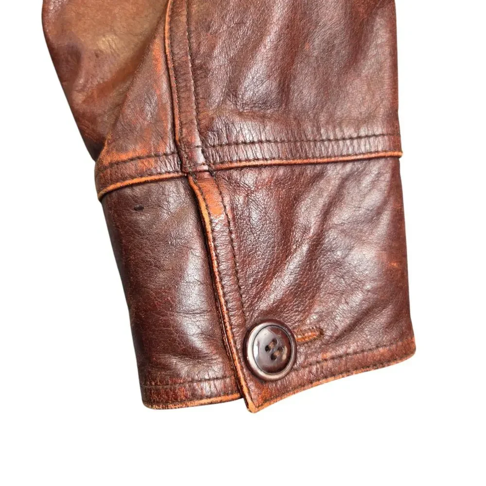 Vtg 90's WILSONS‎ Leather PATINA Coat LARGE JULIAN Brown Baggy Heavy Jacket